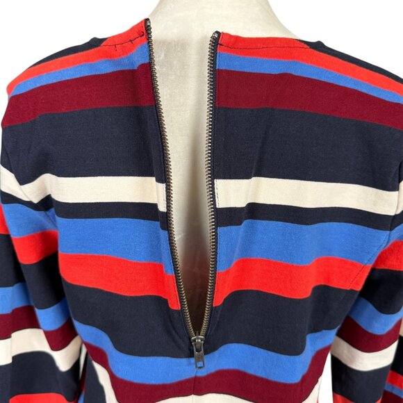 J. Crew multi color striped long sleeve stretchy pullover zip back top size M - Picture 7 of 9